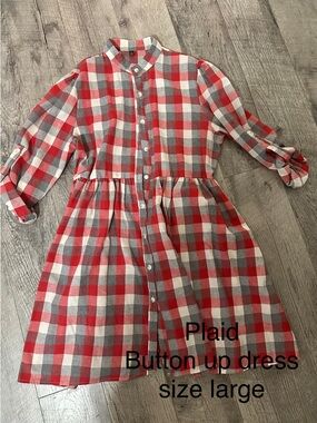 Red & Gray Plaid Button-Up Dress